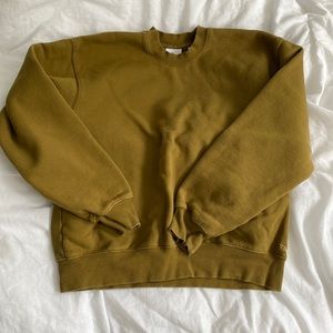 TNA PERFECT COZY FLEECE CREW NECK SWEATSHIRT, size small, colour green/brownish